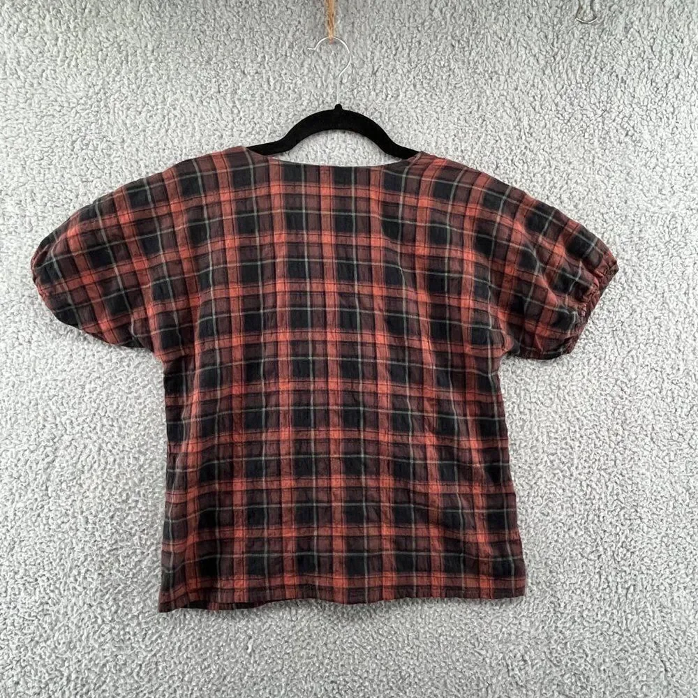 Madewell Gathered V-Neck Top in Plaid